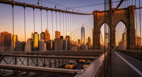 Manhattan skyline from the Brooklyn Bridge, New York